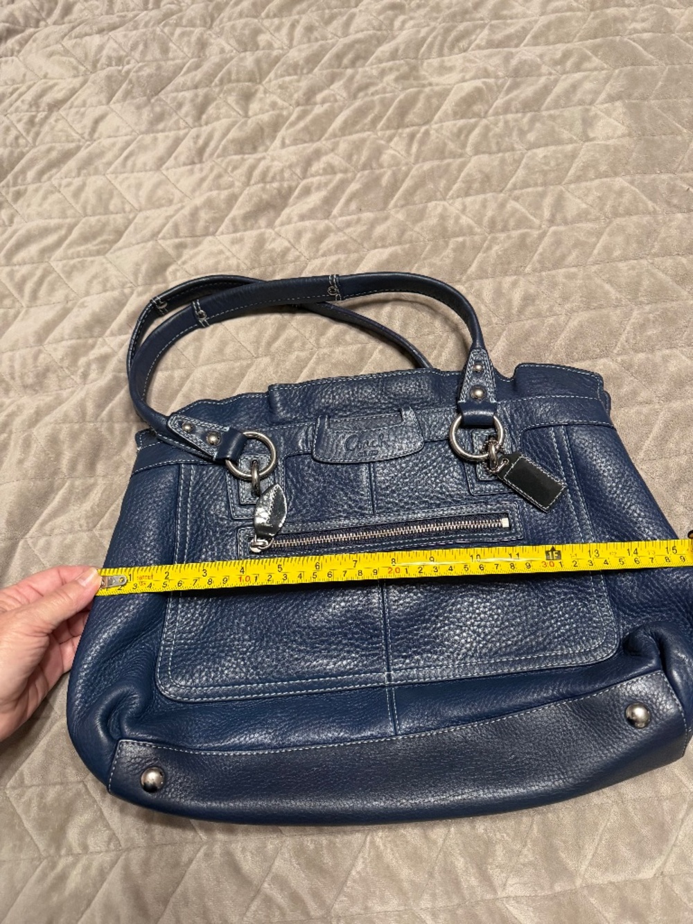 Coach shoulder bag, Large purse, Navy blue, Leather